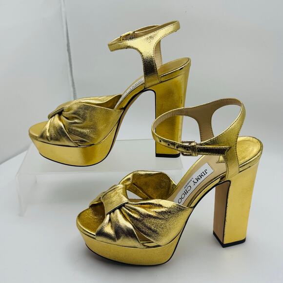 JIMMY CHOO Gold Metallic Nappa Leather Platform Sandals IT 35 ( US 5) - Picture 11 of 16